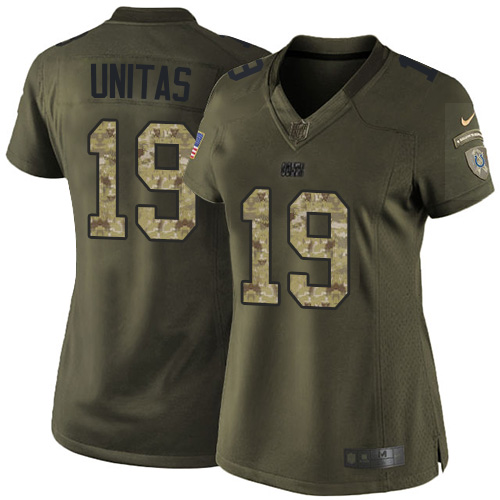 Women's Limited Johnny Unitas Nike Jersey Green - #19 Salute to Service NFL Indianapolis Colts